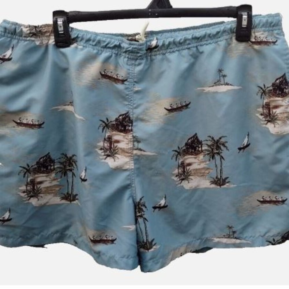 Boca Classics Island Wear Swim Trunks Men's XL Blue Island Scenes